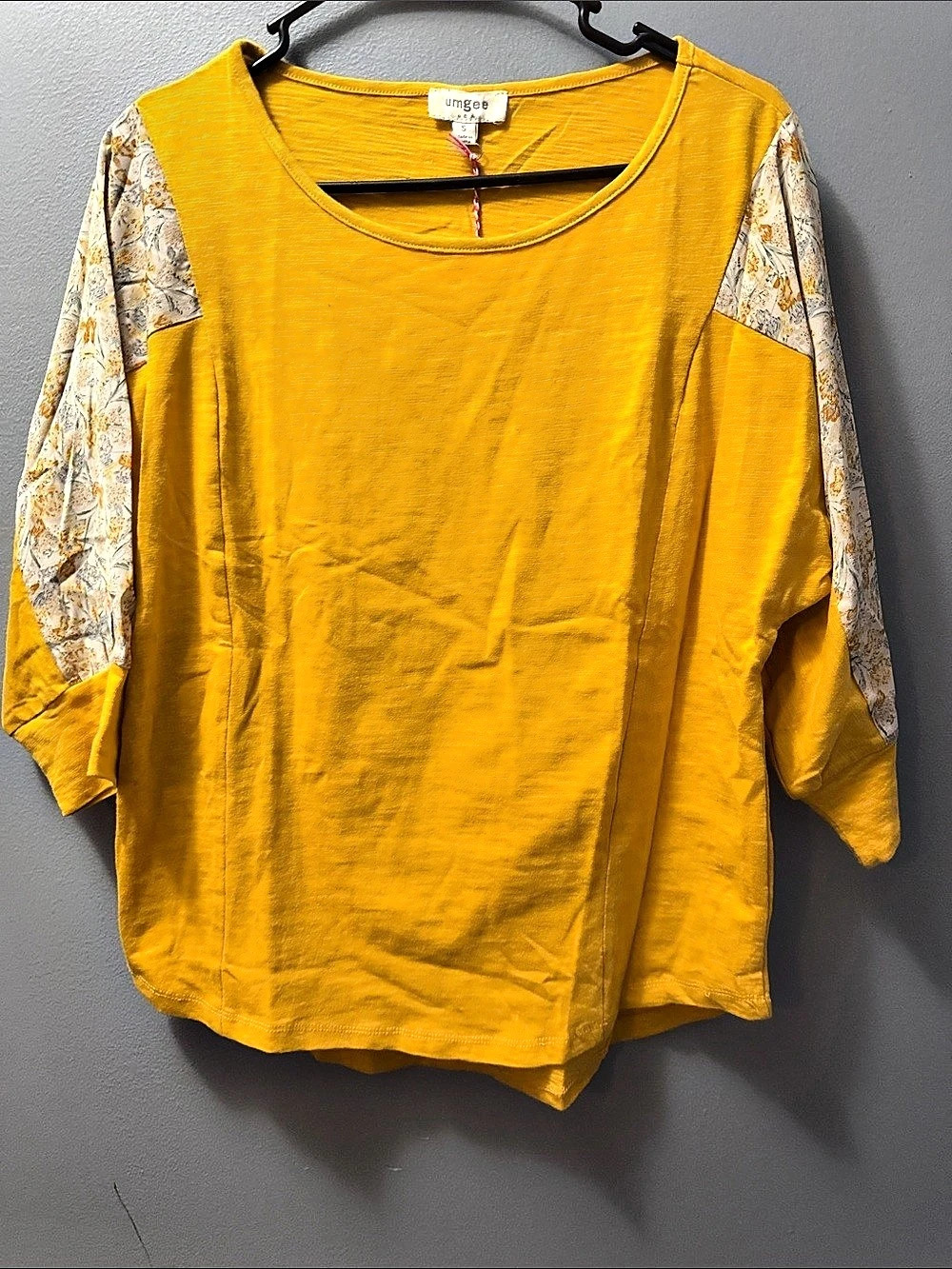 Umgee Floral Sleeve Tunic Yellow Small NWT